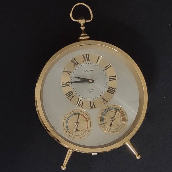 Vintage Mid Century Bulova Weather Station Temperature Hygrometer Desk Clock - Picture 2 of 10